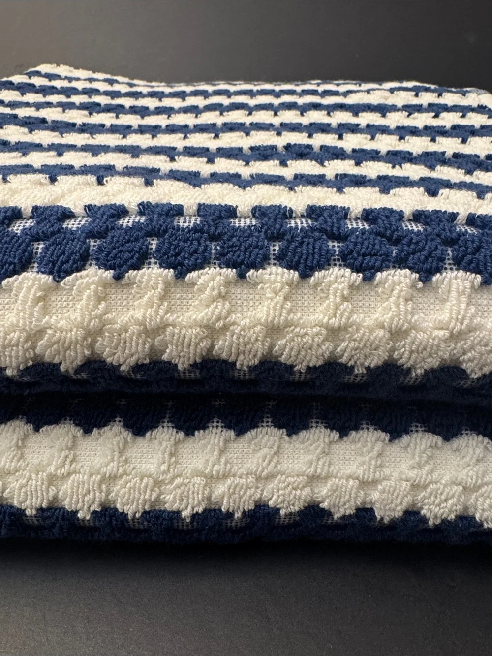 8pc MAX STUDIO 100% Cotton Textured Bath Towel Set - Blue/Off White